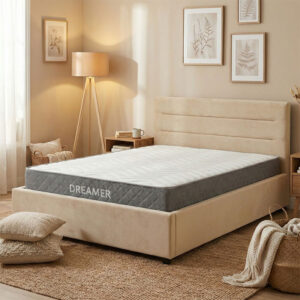 200 001474 Bed with mattress and storage space Molito-Dreamer Argos The Classic velvet ecru 120x200cm
