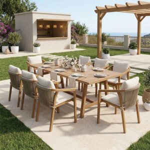 200 001619 Malibu Argos The Classic dining table 9 pcs solid acacia wood 180x90x75cm