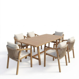 200 001620 1 Malibu Argos The Classic dining table 7 pcs solid acacia wood 160x90x75cm