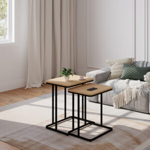 Dunest Argos The Classic side tables in natural shade-black metal legs 54x40x60cm