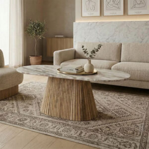 Aithra Argos The Classic coffee table, solid mango wood in a natural shade with marble top 120x60x45cm.