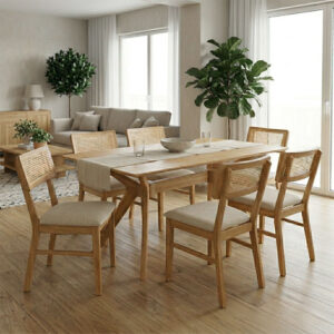 Raffles Argos The Classic dining set 7pcs rubberwood with pe rattan in natural color 150x90x76cm