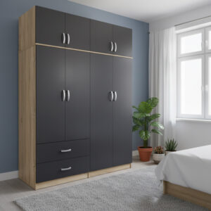 Athos Argos The Classic four-door wardrobe with loft, sonoma-anthracite 160x42x240cm