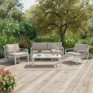 Gardenly Argos The Classic lounge set 4pcs aluminum in white with beige cushions