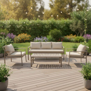 Gardenly Ι Argos The Classic lounge set 4pcs aluminum in cappuccino color with grey-beige cushions