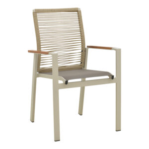 Aegean Argos The Classic stackable armchair -teak- aluminum and textline in cream-pe rope beige 56.5x58x91cm