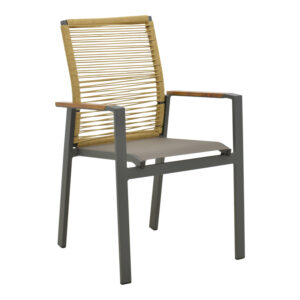 Aegean Argos The Classic stackable armchair teak-pe rope in natural - aluminum &  textline in anthracite shade 56.5x58x91cm