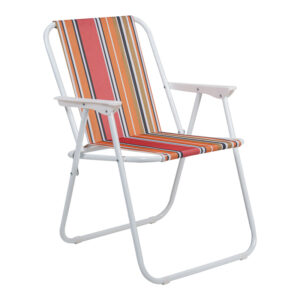 Beach-camping chair Jette Argos The Classic pink striped fabric-white metal frame 53x56x73cm