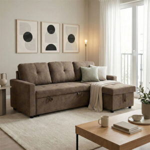 410 000002 Corner reversible sofa bed Napora Argos The Classic with storage space in grey beige fabric 214x83/138x90cm