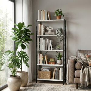 Bimblem Argos The Classic bookcase marble white with black metal  60x30x150cm