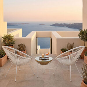 Acapulco Argos The Classic Outdoor Lounge Chair set 3 pieces white metal frame with PE rattan in natural color D50x52 cm