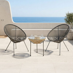 Acapulco Argos The Classic Outdoor Lounge Chair set 3 pieces black metal frame with PE rattan in natural color D50x52 cm