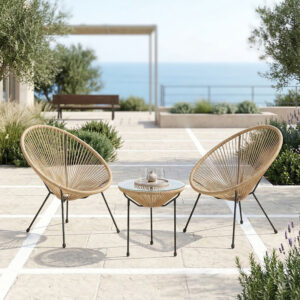 Acapulco Argos The Classic Outdoor Lounge Chair set 3 pieces black metal frame with PE rattan in natural color D50x52 cm