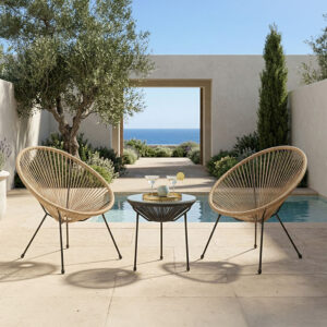 Acapulco Argos The Classic Outdoor Lounge Chair set 3 pieces black metal frame with PE rattan in natural color D50x52 cm