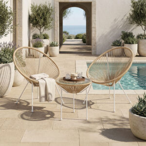Acapulco Argos The Classic Outdoor Lounge Chair set 3 pieces white metal frame with PE rattan in natural color D50x52 cm