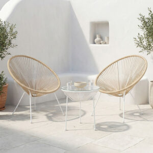 Acapulco Argos The Classic Outdoor Lounge Chair set 3 pieces white metal frame with PE rattan in natural color D50x52 cm
