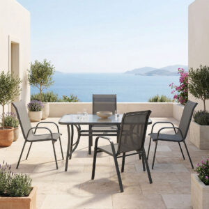 Dining table Ensure Calan Argos The Classic set of 5 pieces anthracite metal with glass 120x70x70cm