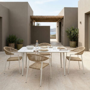 Dining set Ammos Vista Argos The Classic set of 5 peices white aluminum frame with PE rope in natural shade 150x80x72cm