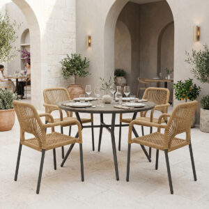 Dining table Appa-Norture set of 5 pieces Argos The Classic anthracite aluminum and rattan in natural shade D120x74cm