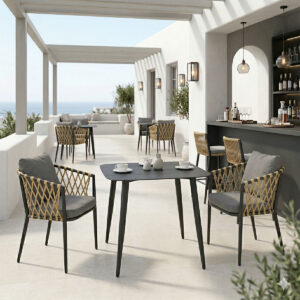 Dining set Peluxe Vista Argos The Classic set of 3 pieces anthracite aluminum with PE rope and cushions 80x80x72cm