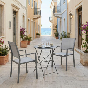 Bistro Confidence Argos The Classic dining 3-piece set anthracite metal frame with gray textilene D60×71 cm