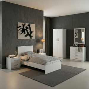 Athos White Bedroom Set with Bed 90x190cm Set of 5pcs