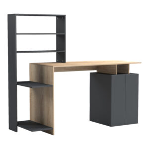 Office desk with a bookshelf and a cabinet Meza Argos The Classic in sonoma-anthracite 146.3x55x128.8cm