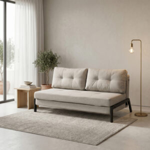 2-seater sofa - bed Fancy Argos The Classic fabric beige-black metal legs 150x98x70cm