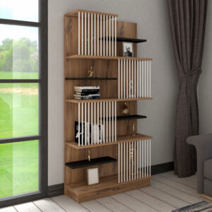 Bookcase Gassim Argos The Classic sonoma with anthracite and white 80x24.6x160cm