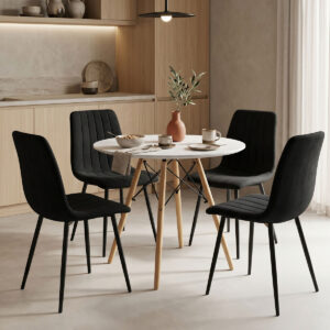 Dining table Julita-Noor Argos The Classic set of 5 pcs MDF white-dark grey-natural legs D80x73cm