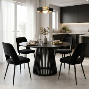 Dining Room with Murde Chairs Black and Domonic Table Black D120x75cm Set of 5pcs