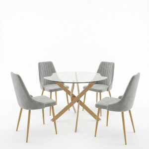 200 001575 1 Dining Room with Azori Grey Chairs and Antoro Glass Table D100x75cm Set of 5pcs