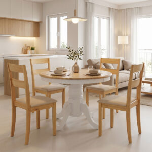 Dining set Dallan Lars Argos The Classic 5pcs white with natural shade rubberwood Φ100(+38)x100x75cm
