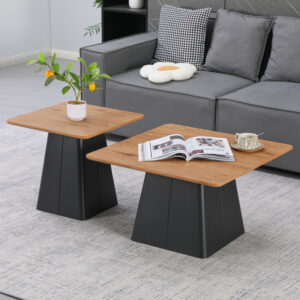 Square coffee tables Argos The Classic set of 2 pcs black metal-mdf in natural shade