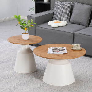 Parquet Argos The Classic coffee tables set of 2 white metal- mdf in natural shade