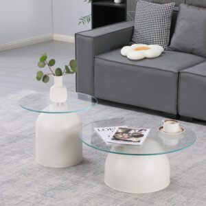 Coffee tables Barel Argos The Classic set of 2 white metal- clear glass