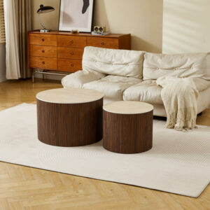Coffee tables Nelba Argos The Classic 2pcs mdf walnut - beige travertine look