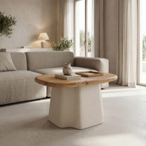 Coffee table Loberta Argos The Classic fir wood-mdf in natural-ecru color D60x43cm