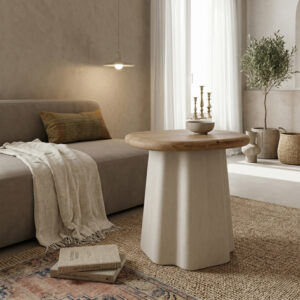 Side table Loberta Argos The Classic fir wood-mdf in natural-ecru color D47.5x50cm