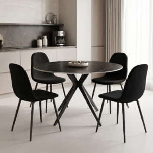Dining Room with Bella Black Chairs and Orbital Black Table D120x76cm Set of 5pcs
