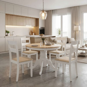 Dining set Dallan Lars Argos The Classic 5pcs white rubberwood Φ100(+38)x100x75cm