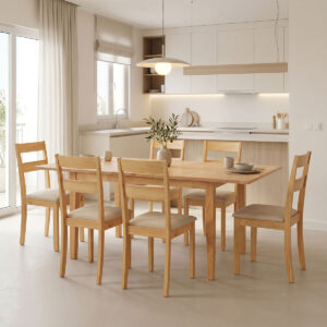 Dining set Dallan Country Argos The Classic 7pcs in natural shade rubberwood 120-150x80x74cm