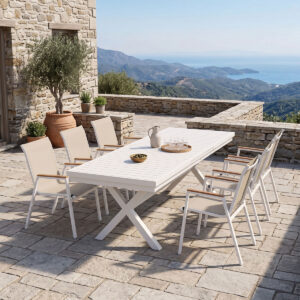 Dining set Dagyn Azelie Argos The Classic set 7pcs white aluminum with beige textilene 180-240x90x76cm