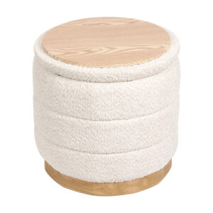 257 000049 1 Stool-trunk Pelen Argos The Classic white teddy fabric with natural color mdf base D39x37cm
