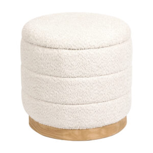 Stool-trunk Pelen Argos The Classic white teddy fabric with natural color mdf base D39x37cm