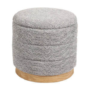 Stool-trunk Pelen Argos The Classic grey teddy fabric with natural color mdf base D39x37cm