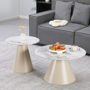 Duoma Argos The Classic coffee tables set of 2, cappuccino metal - travertine with marble effect