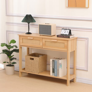 Console table Alenda Argos The Classic pine wood-rattan in natural color 100x30x76cm