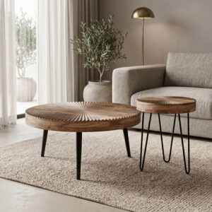 Set of 2 pieces coffee tables Lemia Argos The Classic mango wood in natural color and black metal leg