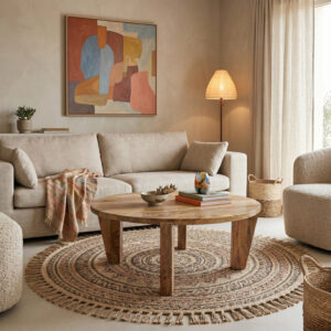 Coffee table Japandi Argos The Classic natural color mango wood Φ90x35cm